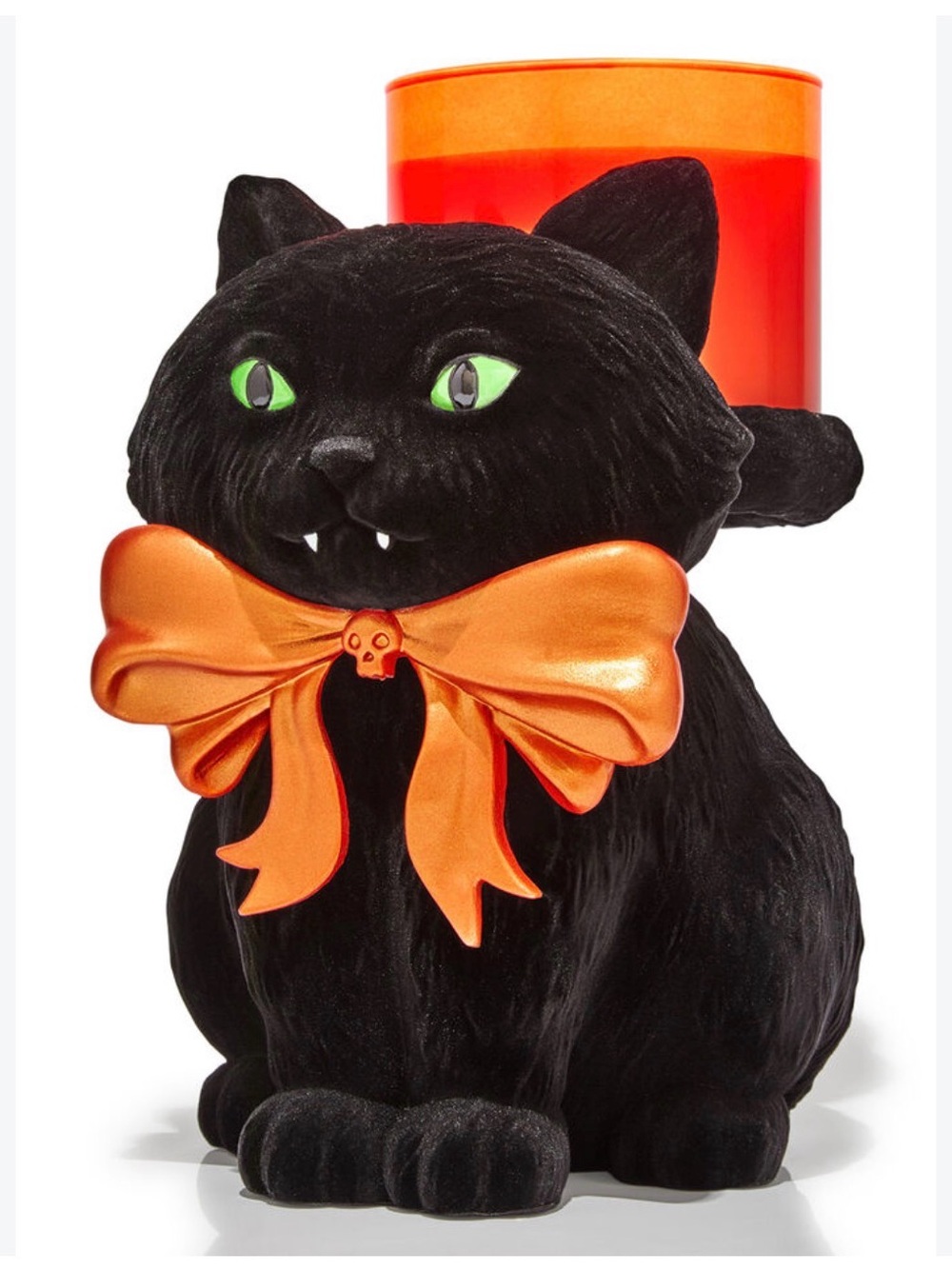 Black Cat Candy Bowl with Orange Bow - Festive Halloween Pet Decor